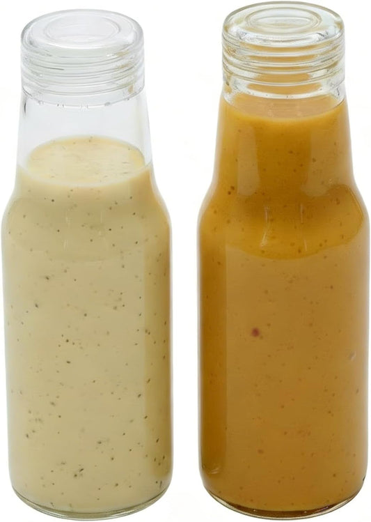 Salad Dressing Container 16 Oz Glass 2 Pack, Salad Dressing Shaker Bottle, Leakproof Glass Shaker Bottle for Oil Vinegar Kitchen Fridge Storage Meal Prep Lunch and On the Go