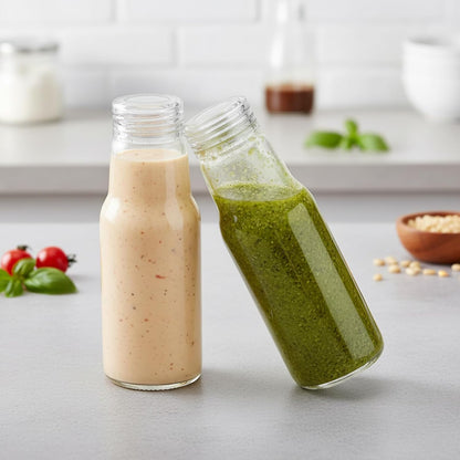 Salad Dressing Container 16 Oz Glass 2 Pack, Salad Dressing Shaker Bottle, Leakproof Glass Shaker Bottle for Oil Vinegar Kitchen Fridge Storage Meal Prep Lunch and On the Go