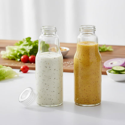 Salad Dressing Container 16 Oz Glass 2 Pack, Salad Dressing Shaker Bottle, Leakproof Glass Shaker Bottle for Oil Vinegar Kitchen Fridge Storage Meal Prep Lunch and On the Go