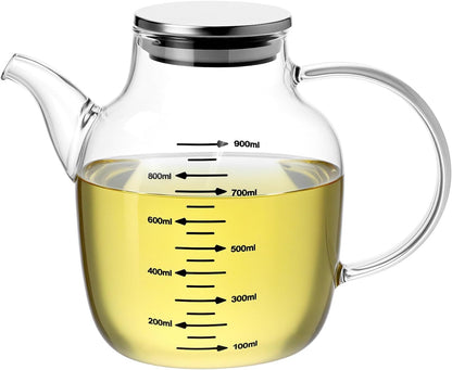 900ML/30Oz Large Glass Cooking Oil Bottle with Stainless Steel Lid, Oil & Vinegar Dispenser Bottle, Kitchen No Drip Liquid Container