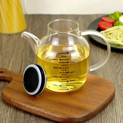 900ML/30Oz Large Glass Cooking Oil Bottle with Stainless Steel Lid, Oil & Vinegar Dispenser Bottle, Kitchen No Drip Liquid Container