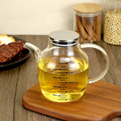 900ML/30Oz Large Glass Cooking Oil Bottle with Stainless Steel Lid, Oil & Vinegar Dispenser Bottle, Kitchen No Drip Liquid Container