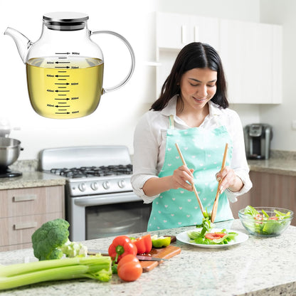 900ML/30Oz Large Glass Cooking Oil Bottle with Stainless Steel Lid, Oil & Vinegar Dispenser Bottle, Kitchen No Drip Liquid Container