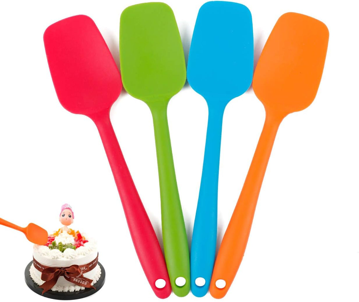 Food Grade Silicone Spatula Set Heat Resistant Small Rubber Spatulas,4 piece Silicone Spoonula Spatula Non-stick Baking Curved Spatulas Multicolor Dinnerware (21.7cm/8.56inch)