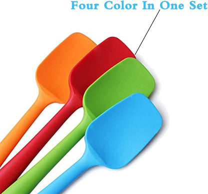 Food Grade Silicone Spatula Set Heat Resistant Small Rubber Spatulas,4 piece Silicone Spoonula Spatula Non-stick Baking Curved Spatulas Multicolor Dinnerware (21.7cm/8.56inch)