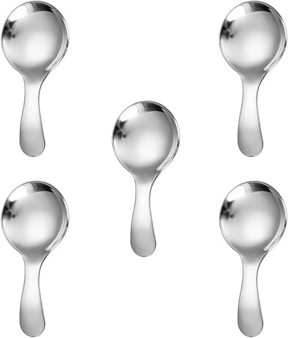 5PCS Short Handle Spoon, Stainless Steel Mini Spoons Thickened Small Round Spoon For Salt Condiments Dessert Tea Coffee (Black)