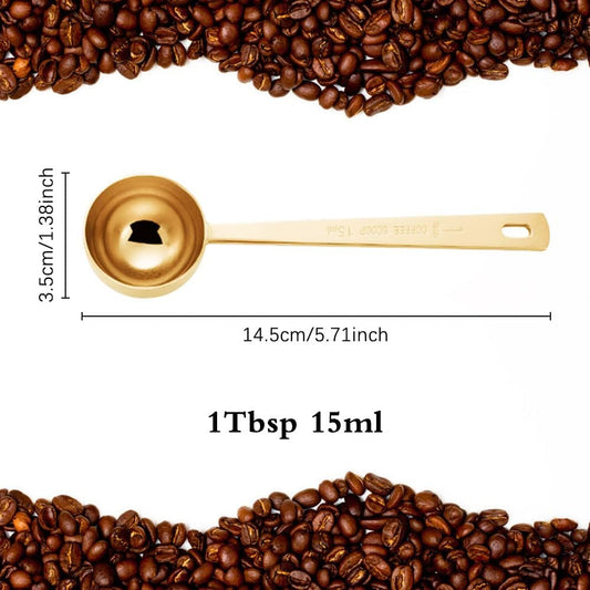 3Pcs Coffee Measuring Scoop Spoons, Stainless Steel Coffee Scoop, Long Handle Tablespoon for Measuring Coffee, Milk Powder, Fruit Powder, Tea, Sugar, Grains, Flour and Protein (Gold)