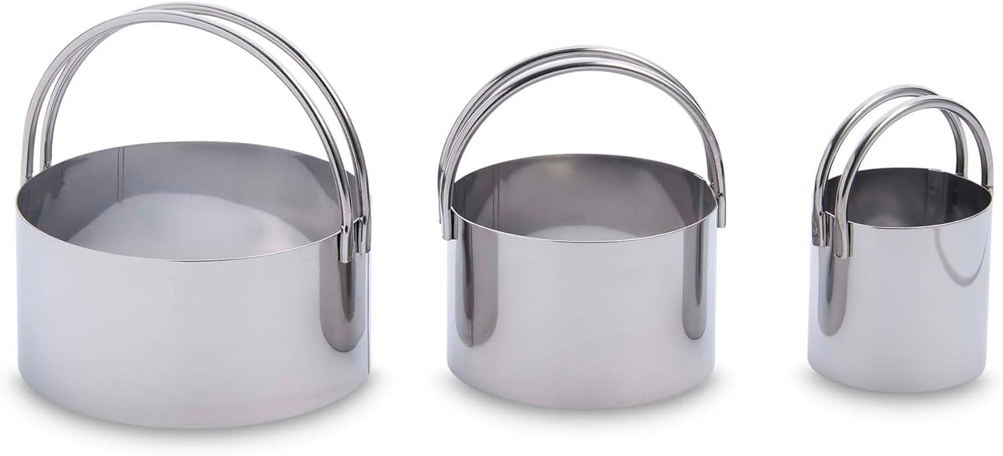 Biscuit Cutters with Handles, Stainless Steel, Straight-Edge Round, Set of 3-Sizes