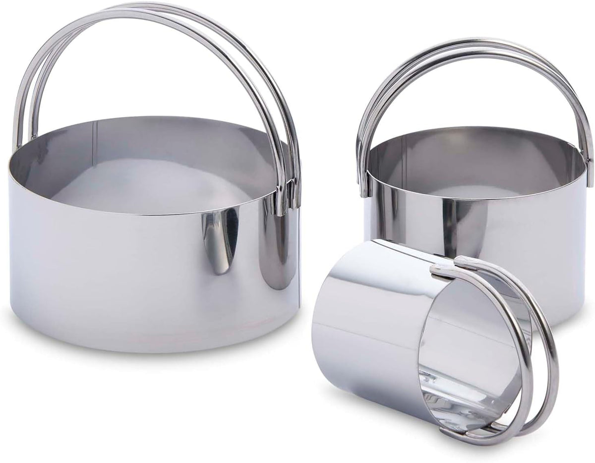 Biscuit Cutters with Handles, Stainless Steel, Straight-Edge Round, Set of 3-Sizes