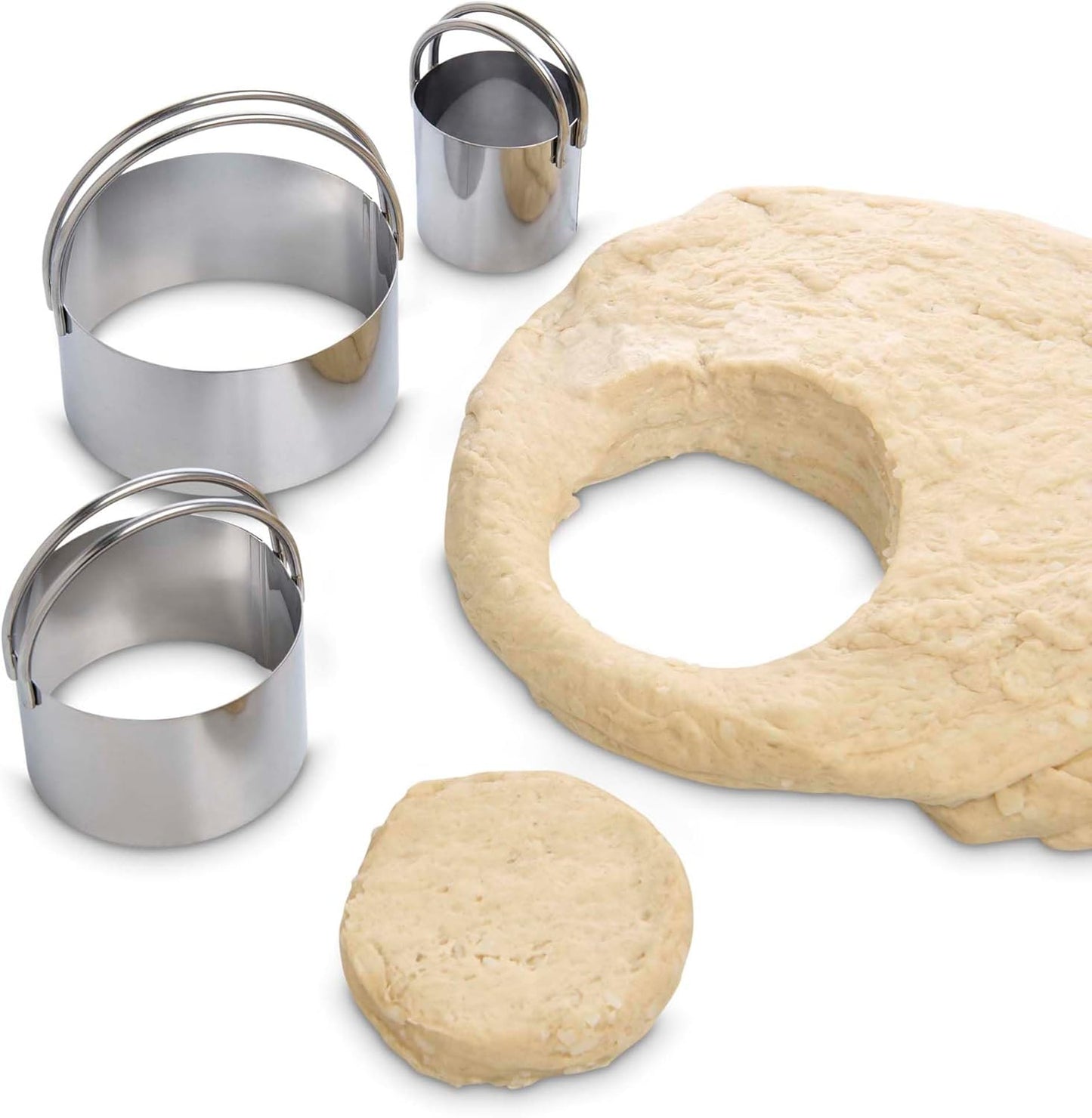 Biscuit Cutters with Handles, Stainless Steel, Straight-Edge Round, Set of 3-Sizes
