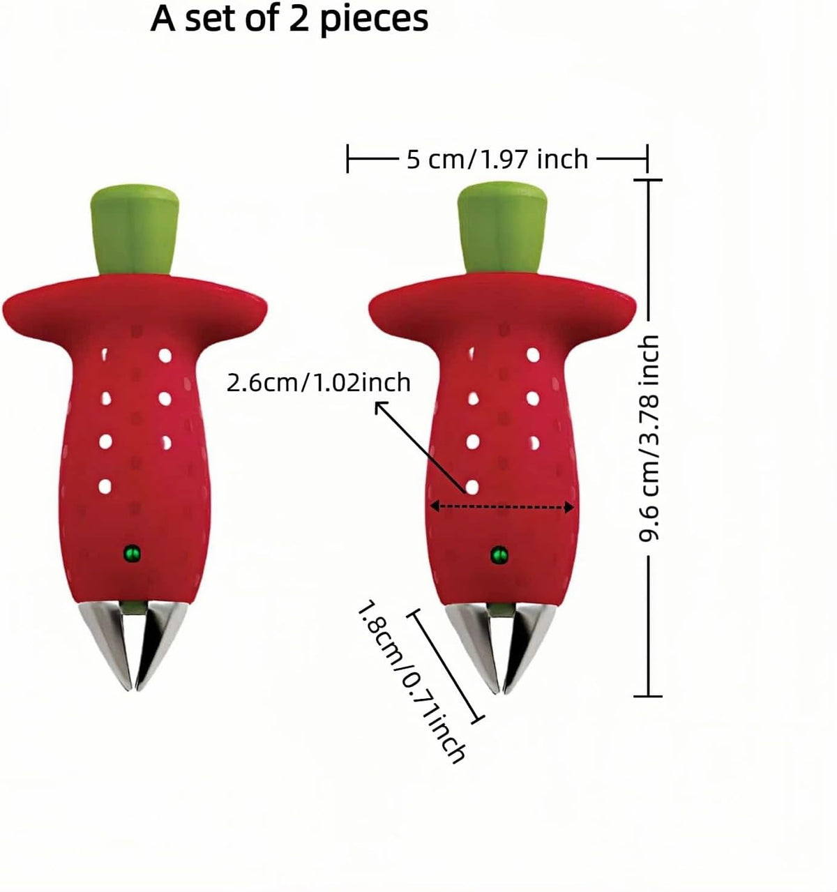 2 Pack Stainless Steel Strawberry Huller ，Tomato ，Pineapple Corer - Removes Stems & Cores Fast,Twist & Pop Design, Precise No Waste, ABS Anti-Slip Red Handle (3.7 Inch Kitchen Gadget）