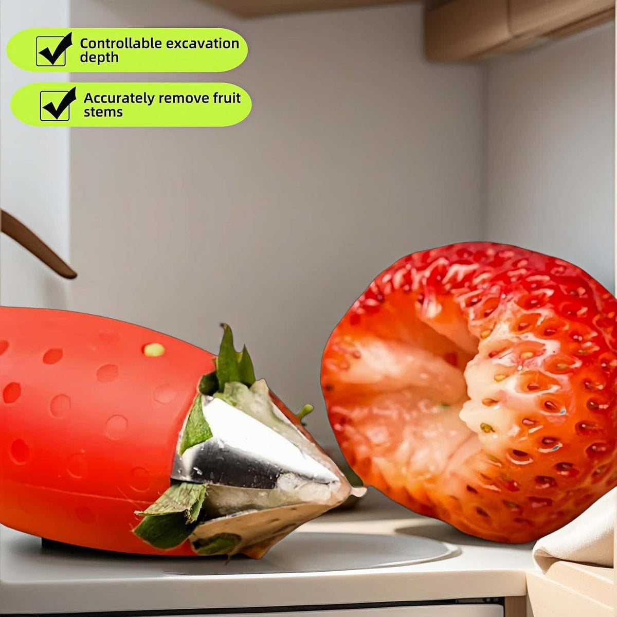 2 Pack Stainless Steel Strawberry Huller ，Tomato ，Pineapple Corer - Removes Stems & Cores Fast,Twist & Pop Design, Precise No Waste, ABS Anti-Slip Red Handle (3.7 Inch Kitchen Gadget）