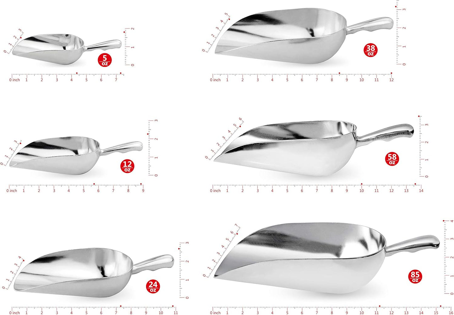 34509 One-Piece Cast Aluminum Round Bottom Bar Ice Flour Utility Scoop, 5-Ounce, Silver (Hand Wash Only)