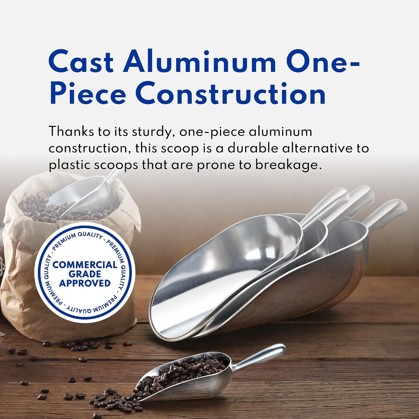 34509 One-Piece Cast Aluminum Round Bottom Bar Ice Flour Utility Scoop, 5-Ounce, Silver (Hand Wash Only)