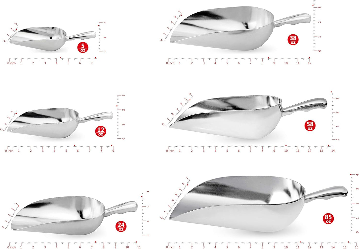 34509 One-Piece Cast Aluminum Round Bottom Bar Ice Flour Utility Scoop, 5-Ounce, Silver (Hand Wash Only)