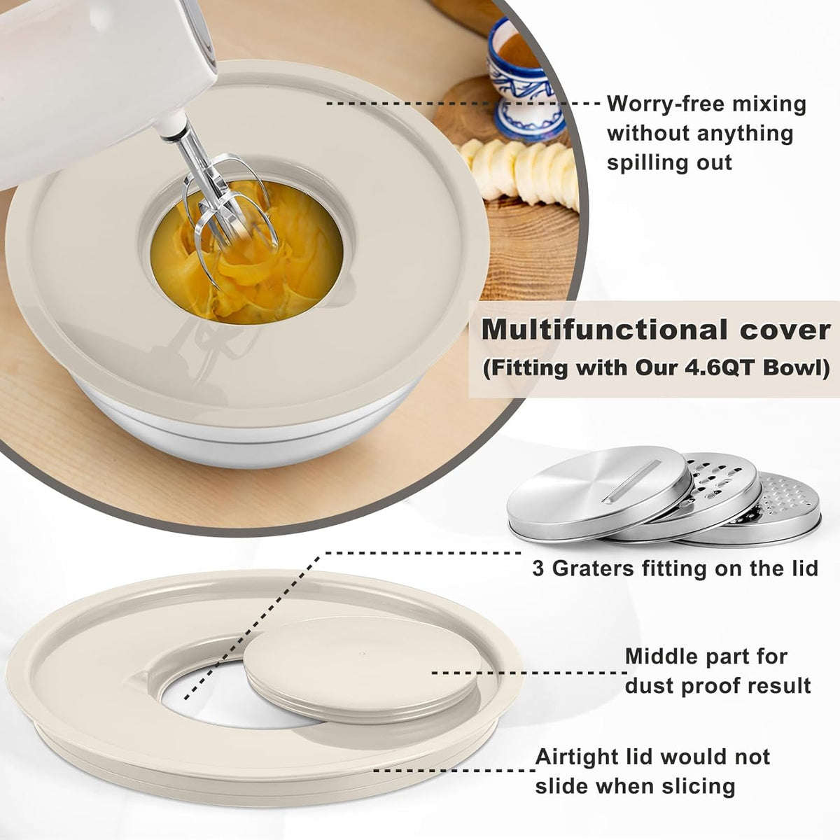 Mixing Bowls with Lids Set of 6, Nesting Salad Bowl, Khaki