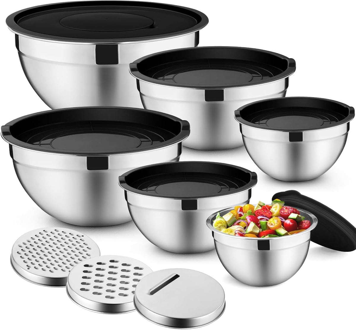 Mixing Bowls with Lids Set of 6, Nesting Salad Bowl, Khaki
