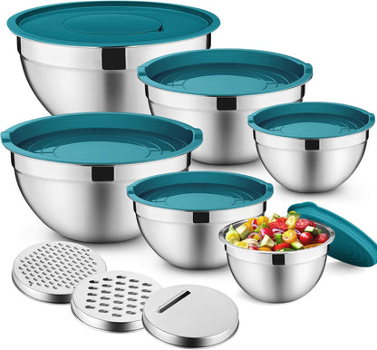 Mixing Bowls with Lids Set of 6, Nesting Salad Bowl, Khaki