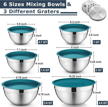 Mixing Bowls with Lids Set of 6, Nesting Salad Bowl, Khaki