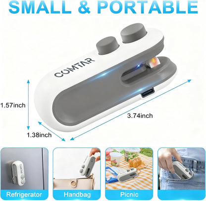 Mini Bag Sealer with Cutter & Magnet,Rechargeable Snack Bag Sealer | Portable Handheld Chip Bag Sealer,2 IN 1 Sealer & Cutter，Rechargeable Sealer Machine，Portable Heat Sealer