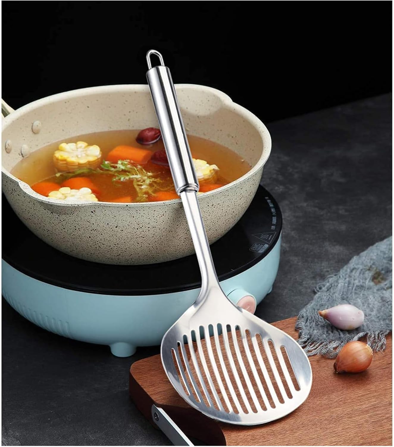 Tenta Solid Stainless Steel Spider Strainer Skimmer Ladle for Cooking and Frying, Kitchen Utensils Wire Strainer Pasta Strainer Spoon Hot Pot Fat Skimmer Spoon Set of 3