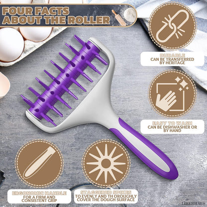 Pizza Docker Roller with Spikes, 7.7 x 4.8 In Plastic, Even Crust | Pizza Dough Docker with Staggered Spikes; Prevents Air Pockets in Flatbreads, Pies, Cookies, Crackers, Tarts & Pastries