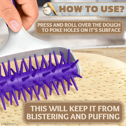 Pizza Docker Roller with Spikes, 7.7 x 4.8 In Plastic, Even Crust | Pizza Dough Docker with Staggered Spikes; Prevents Air Pockets in Flatbreads, Pies, Cookies, Crackers, Tarts & Pastries