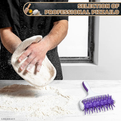 Pizza Docker Roller with Spikes, 7.7 x 4.8 In Plastic, Even Crust | Pizza Dough Docker with Staggered Spikes; Prevents Air Pockets in Flatbreads, Pies, Cookies, Crackers, Tarts & Pastries