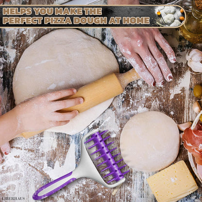 Pizza Docker Roller with Spikes, 7.7 x 4.8 In Plastic, Even Crust | Pizza Dough Docker with Staggered Spikes; Prevents Air Pockets in Flatbreads, Pies, Cookies, Crackers, Tarts & Pastries