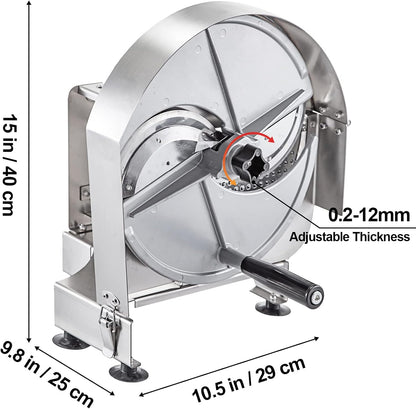 Manual Vegetable Fruit Slicer, 0-0.5"/0-12mm Thickness Adjustable Commercial Slicer Machine, Stainless Steel Food Cutter Slicing Machine with 2 Spare Blades, for Potato, Cucumber, Lemon, Tomato