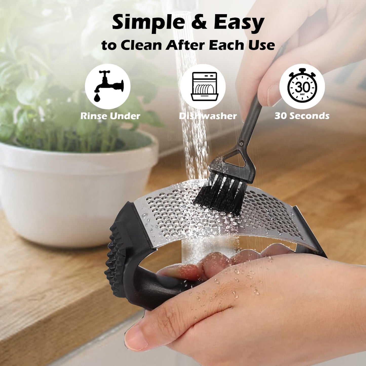 Stainless Steel Garlic Press Rocker Set | Garlic Peeler, Cleaning Brush, Garlic Mincer Tool, Kitchen Gadgets Essentials