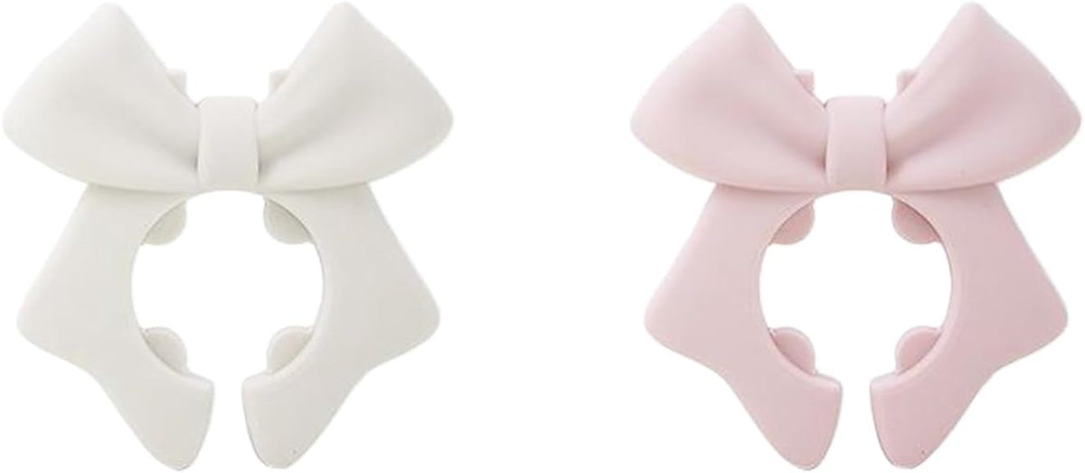 Silicone Spatula Holder, 2-Pack Bowknot Design Spoon Rest, Heat-Tolerant Kitchen Utensil Pot Clips for Holding Spatulas and Spoons, Compatible with 1.38in to 2.17in Pot Handles, Pink and Beige