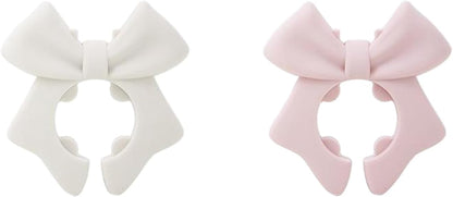 Silicone Spatula Holder, 2-Pack Bowknot Design Spoon Rest, Heat-Tolerant Kitchen Utensil Pot Clips for Holding Spatulas and Spoons, Compatible with 1.38in to 2.17in Pot Handles, Pink and Beige