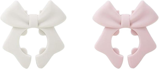 Silicone Spatula Holder, 2-Pack Bowknot Design Spoon Rest, Heat-Tolerant Kitchen Utensil Pot Clips for Holding Spatulas and Spoons, Compatible with 1.38in to 2.17in Pot Handles, Pink and Beige