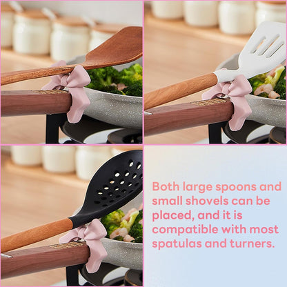 Silicone Spatula Holder, 2-Pack Bowknot Design Spoon Rest, Heat-Tolerant Kitchen Utensil Pot Clips for Holding Spatulas and Spoons, Compatible with 1.38in to 2.17in Pot Handles, Pink and Beige
