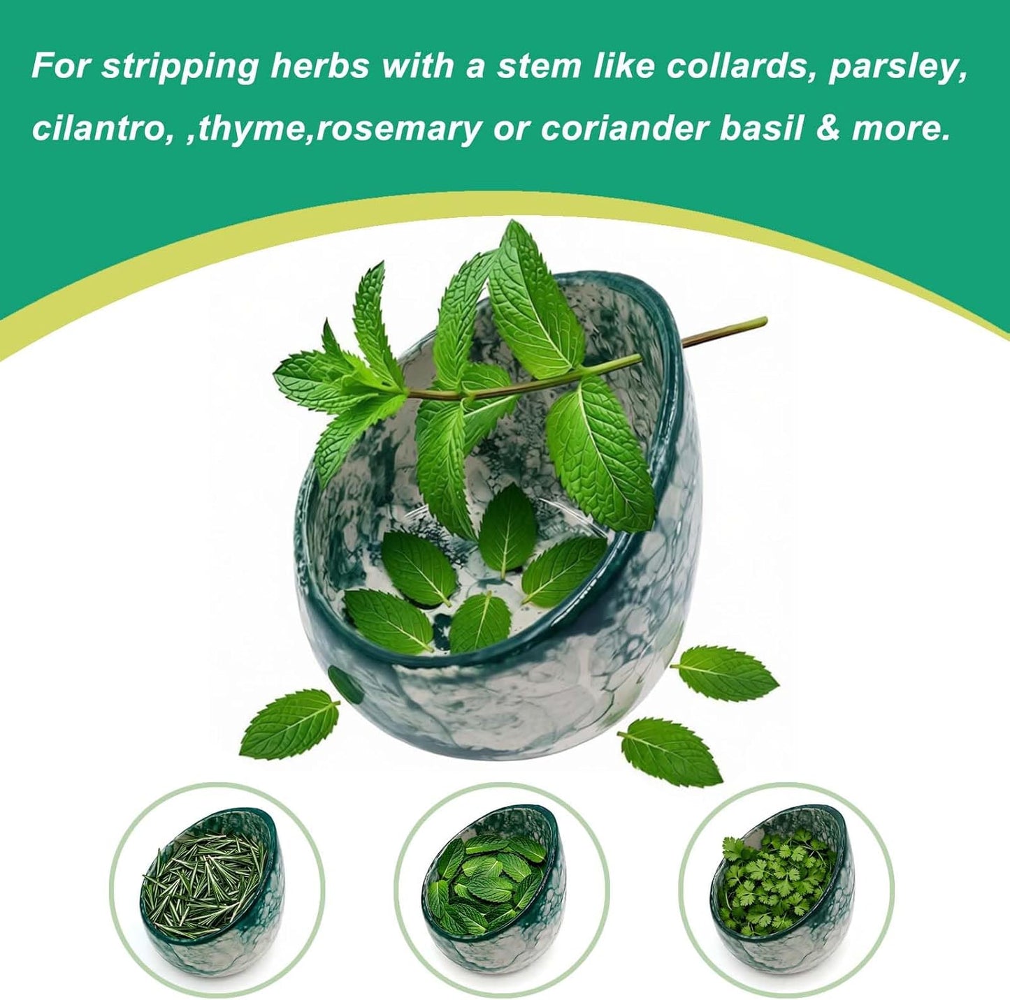 Pottery Herb Stripper Bowl Handmade Green Glazed Ceramic Kitchen Gadget with Four Sizes Holes for Rosemary Parsley Basil Kale Detach Leaves from Stem