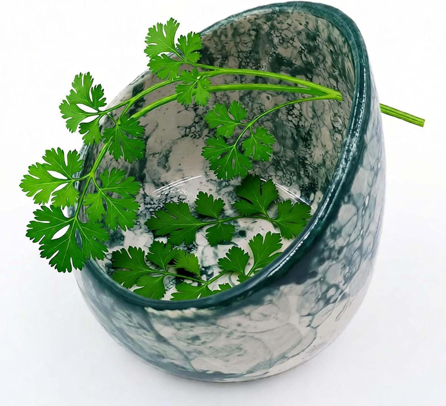 Pottery Herb Stripper Bowl Handmade Green Glazed Ceramic Kitchen Gadget with Four Sizes Holes for Rosemary Parsley Basil Kale Detach Leaves from Stem