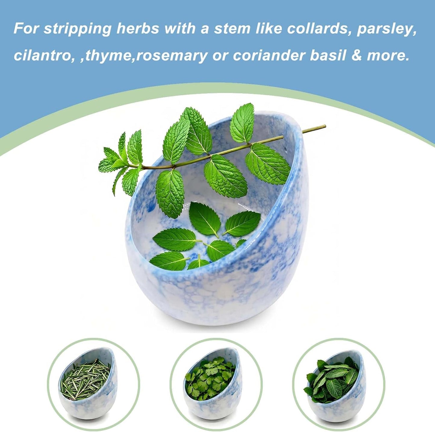 Pottery Herb Stripper Bowl Handmade Green Glazed Ceramic Kitchen Gadget with Four Sizes Holes for Rosemary Parsley Basil Kale Detach Leaves from Stem