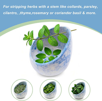 Pottery Herb Stripper Bowl Handmade Green Glazed Ceramic Kitchen Gadget with Four Sizes Holes for Rosemary Parsley Basil Kale Detach Leaves from Stem