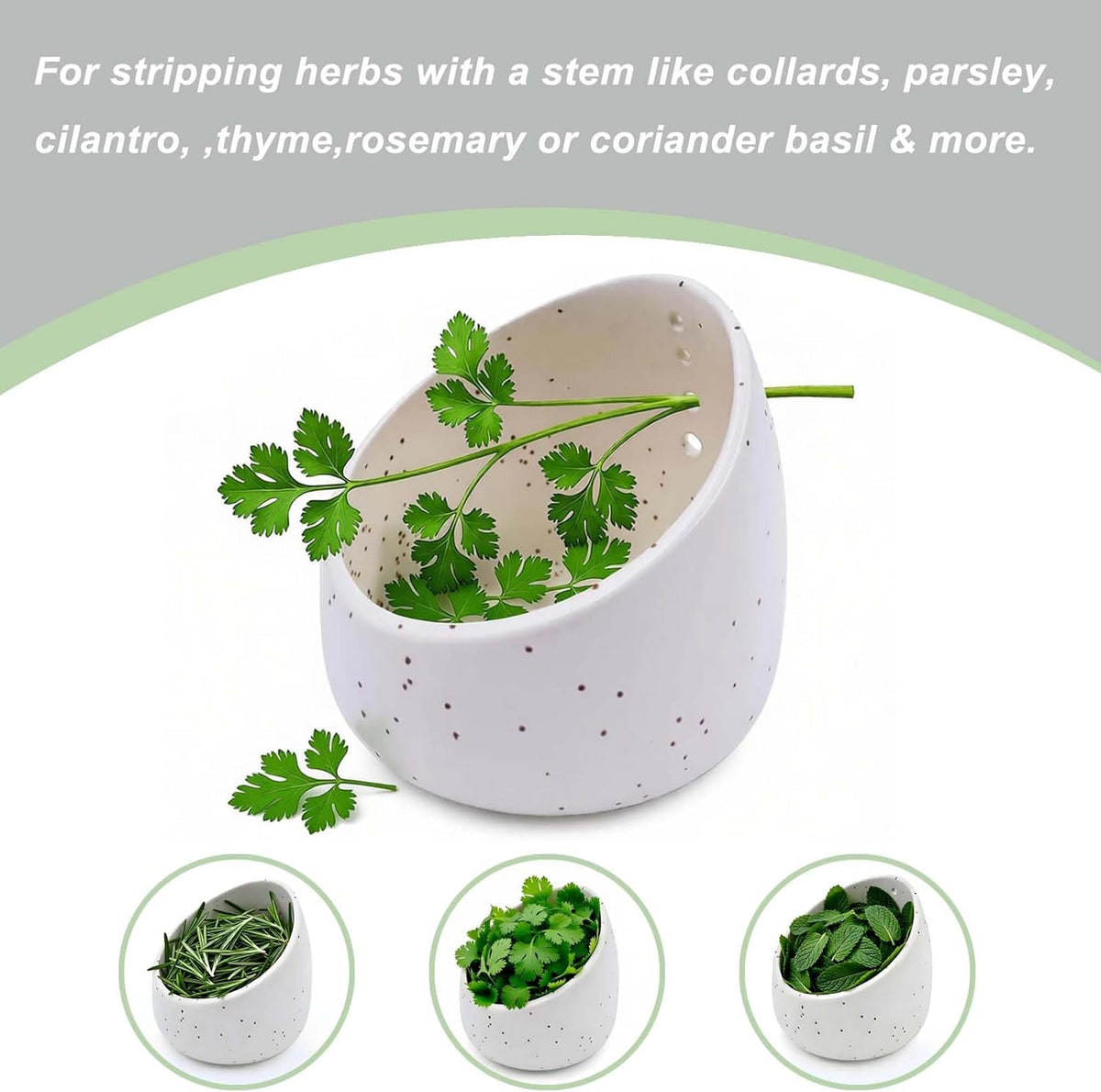 Pottery Herb Stripper Bowl Handmade Green Glazed Ceramic Kitchen Gadget with Four Sizes Holes for Rosemary Parsley Basil Kale Detach Leaves from Stem