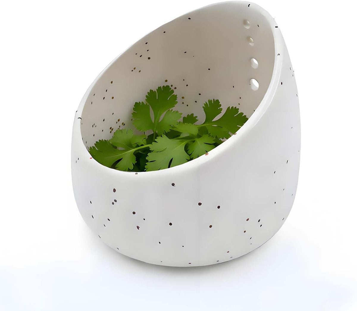 Pottery Herb Stripper Bowl Handmade Green Glazed Ceramic Kitchen Gadget with Four Sizes Holes for Rosemary Parsley Basil Kale Detach Leaves from Stem