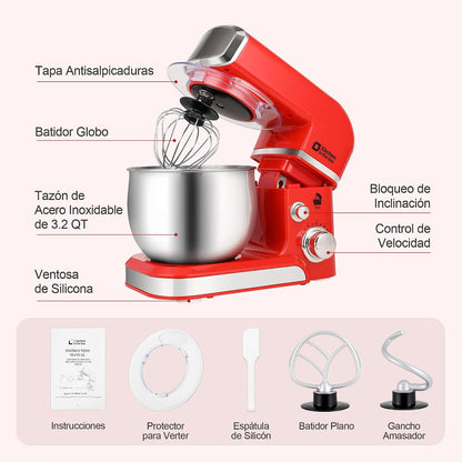 Stand Mixer,3.2Qt Small Electric Food Mixer,6 Speeds Portable Lightweight Kitchen Mixer for Daily Use with Egg Whisk,Dough Hook,Flat Beater (Pink)