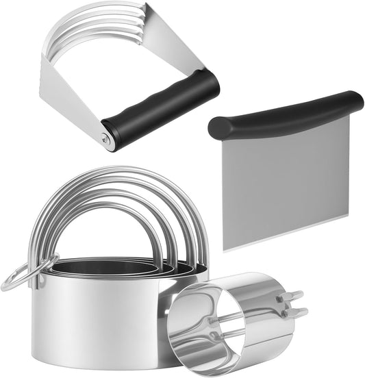 Stainless Steel Biscuit Cutter Set, Ergonomic Pastry Scraper and Dough Blender with Non Slip Grip for Biscuits Pie Cookies(style 1)