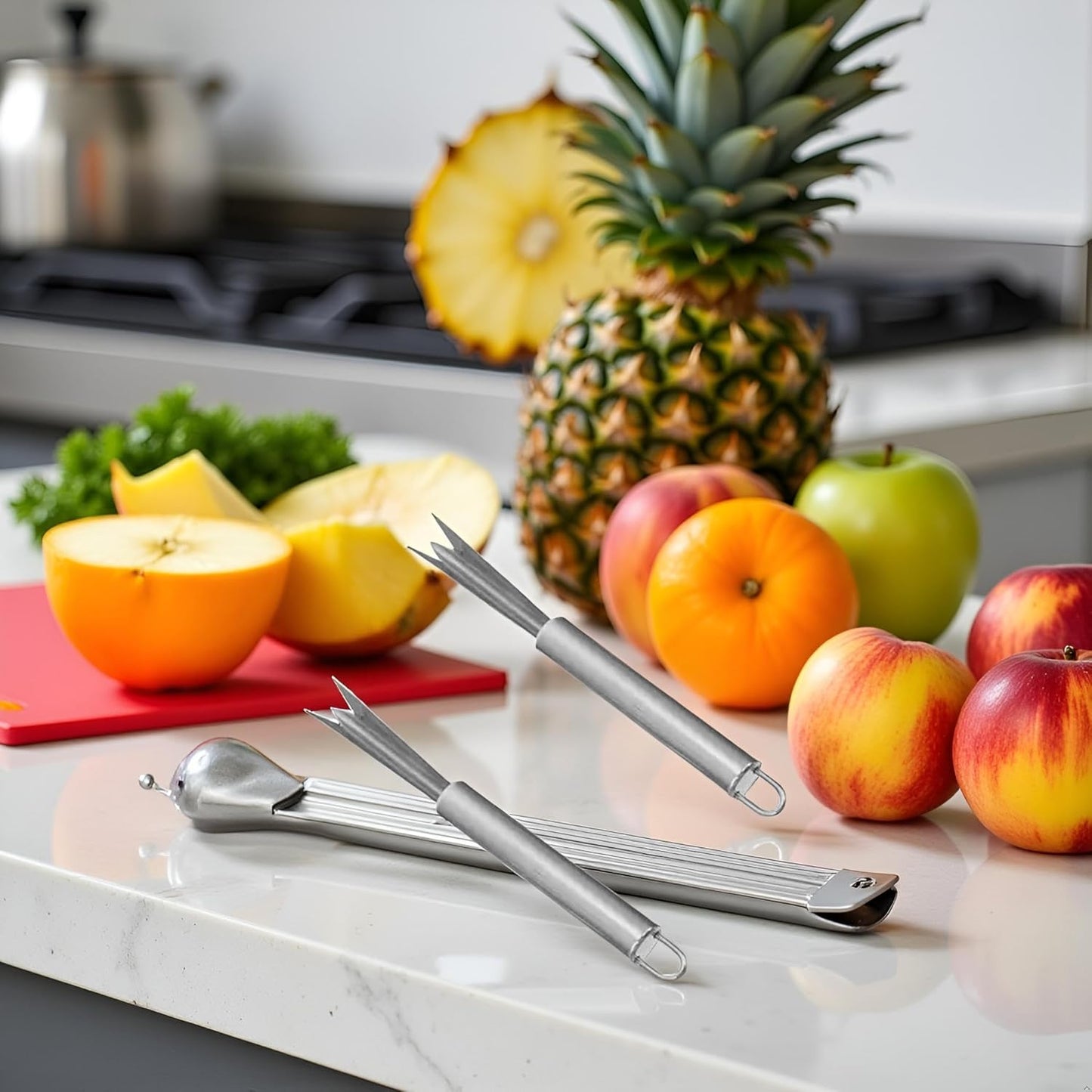 2Pcs Silver Pineapple Eye Peeler Remover Tool, Multipurpose Pineapple Eye Clip,Pineapple Eye Cutter V Shape Stainless Steel Pineapple Eye Peeler Remover for Home Kitchen Peelers