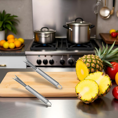 2Pcs Silver Pineapple Eye Peeler Remover Tool, Multipurpose Pineapple Eye Clip,Pineapple Eye Cutter V Shape Stainless Steel Pineapple Eye Peeler Remover for Home Kitchen Peelers