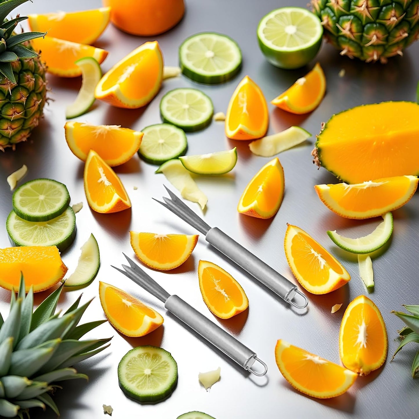 2Pcs Silver Pineapple Eye Peeler Remover Tool, Multipurpose Pineapple Eye Clip,Pineapple Eye Cutter V Shape Stainless Steel Pineapple Eye Peeler Remover for Home Kitchen Peelers