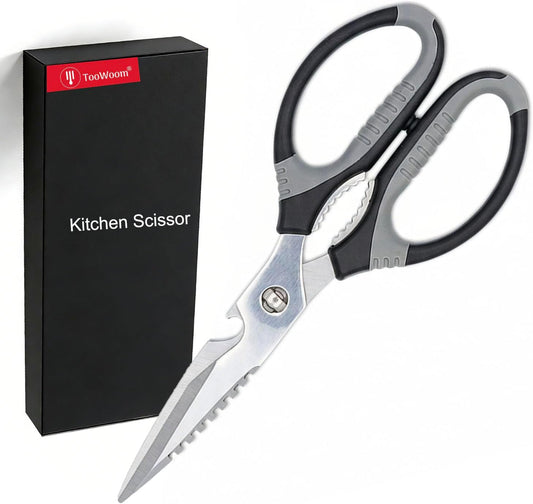 All-Purpose Kitchen Scissors, Heavy Duty Kitchen Shears with Serrated Blade, Detachable Stainless Steel Cooking Scissors for BBQ, Camping, Meat, Seafood, Herbs & Food Prep, Dishwasher Safe