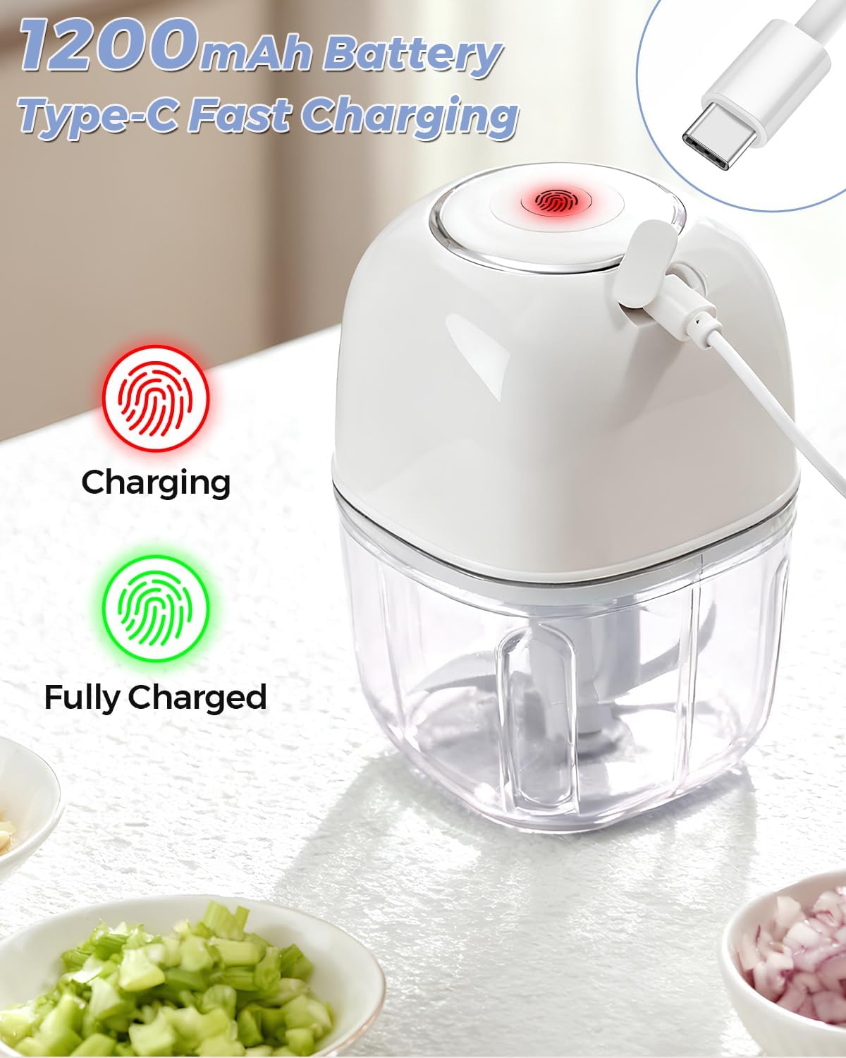 Electric Garlic Chopper, Mini Food Processor Veggie Grinder 350ML