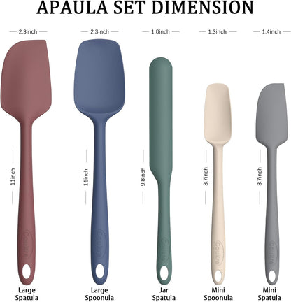 Silicone Spatula Set of 5,High Temperature Resistant, Food Grade Silicone, Dishwasher Safe, for Baking, Cooking (Pure Colorful A)