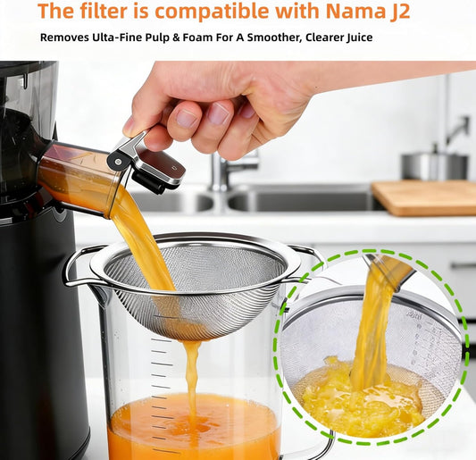 Juice Strainer for Nama J2, 304 Stainless Fine Mesh Strainer for Juicing | Juice Strainer After Juicing,Bilateral handles-304 Stainless Steel ,Easy Clean(for most containers)